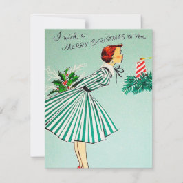 Retro Vintage Christmas lady voeg berichtkaart toe Feestdagenkaart