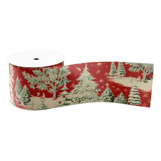 Retro Vintage Christmas Landscape Grosgrain Lint (Spoel)