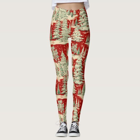 Retro Vintage Christmas Landscape Leggings (Voorkant)
