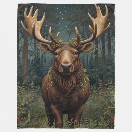 Retro vintage Christmas Moose Fleece Deken (Voorkant)