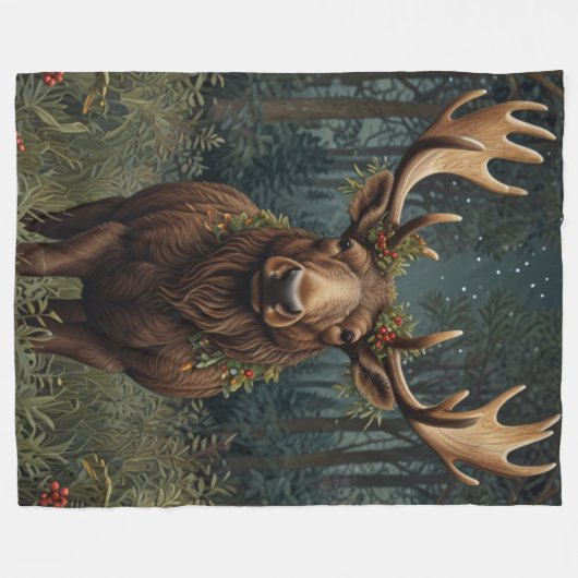 Retro vintage Christmas Moose Fleece Deken (Voorkant (Horizontaal))