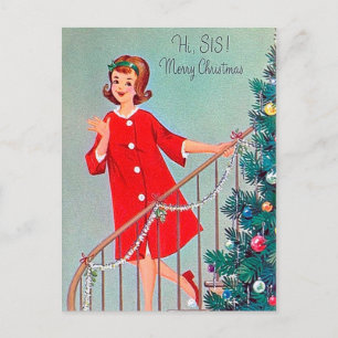 Retro vintage Christmas Sister briefkaart