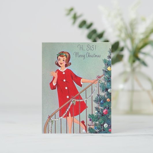Retro vintage Christmas Sister briefkaart (Staand voorkant)