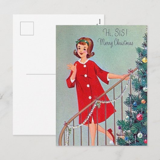 Retro vintage Christmas Sister briefkaart (Voorkant / Achterkant)
