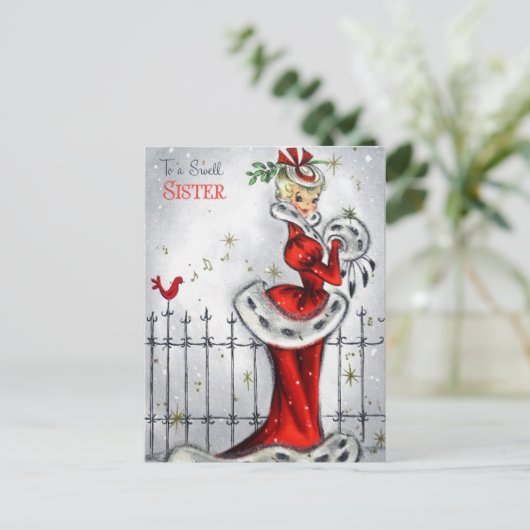 Retro vintage Christmas Sister Feestdagenkaart (Staand voorkant)