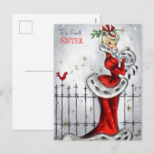 Retro vintage Christmas Sister Feestdagenkaart (Voorkant / Achterkant)