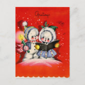 retro vintage Christmas snow kids caroling Feestdagenkaart (Voorkant)