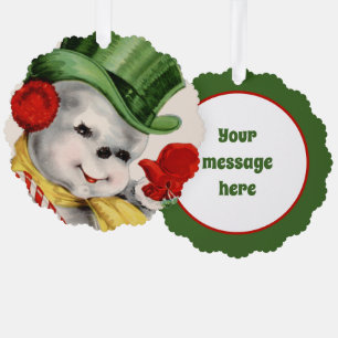 retro vintage Christmas Snowman bericht toevoegen Ornament Kaart