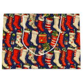 Retro Vintage Christmas Stockings Blue Groot Cadeauzakje (Voorkant)