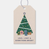 Retro Vintage Christmas Tree Presents Gift Tag Cadeaulabel (Voorkant)
