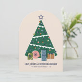 Retro Vintage Christmas Tree Presents Holiday Card Kaart (Staand voorkant)