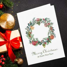 Retro Vintage Christmas Wreath & Ornaments Funny Kaart