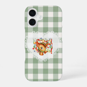 Retro Vintage Coquette Baby Dieren Herten Gingham iPhone 16 Hoesje