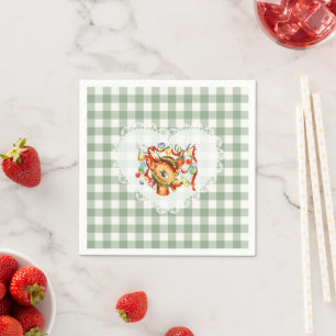 Retro Vintage Coquette Baby Dieren Herten Gingham Servet