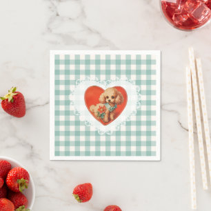 Retro Vintage Coquette Baby Dieren Hond Gingham Servet