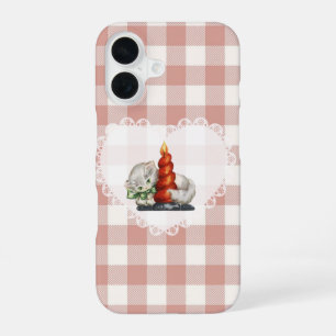 Retro Vintage Coquette Baby Dieren Kat Gingham iPhone 16 Hoesje