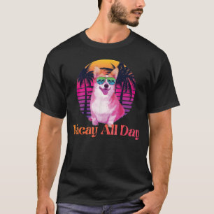 Retro Vintage Corgi Hond Tropische Zomer Vakantie T-shirt