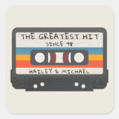 Retro Vintage De Grootste Hit Cassette Bruiloft Vierkante Sticker (Voorkant)