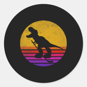 Retro vintage dinosaurus ijshockey dinosaurus  ronde sticker