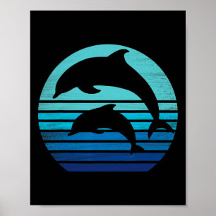 Retro Vintage Dolfijnen Silhouette T-shirt Poster