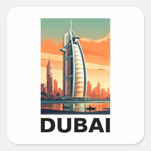 Retro Vintage Dubai UAE Skyline Vierkante Sticker (Voorkant)