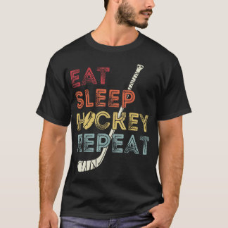 Retro Vintage - Eet Slaap Hockey Herhaal Grappige  T-shirt