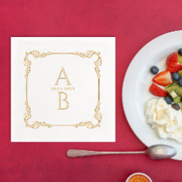 Retro Vintage Elegant Royal Date en Monogram Folie Servetten