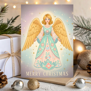 Retro Vintage Engel Gloeiende Kerstmis Feestdagen Kaart