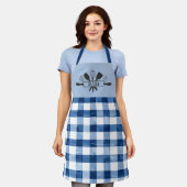 Retro Vintage Engelse Cottage Blauwe Gingham Schort (Gedragen)