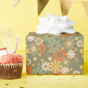 Retro Vintage Esthetiek 70s Bloemmotief Cadeaupapier