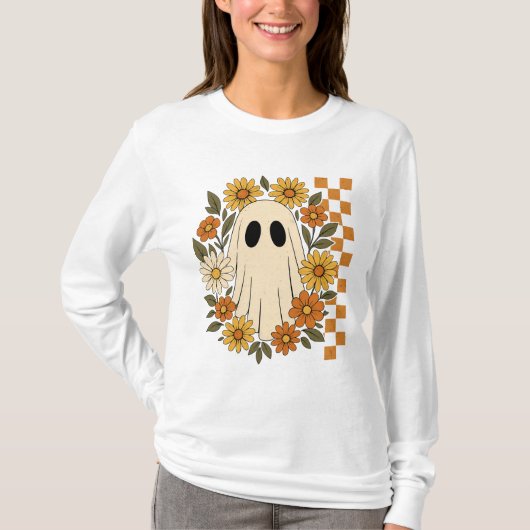 Retro Vintage Floral Ghost Halloween T-shirt (Voorkant)