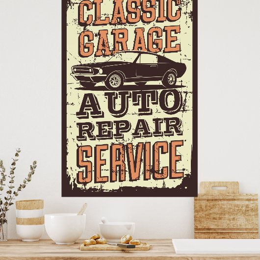 retro vintage garage poster (Keuken)