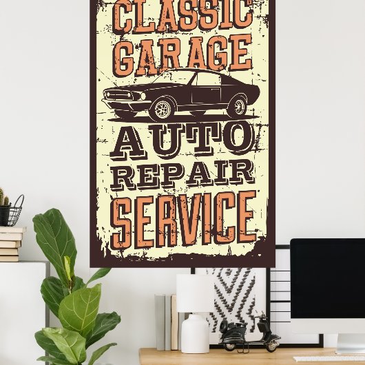 retro vintage garage poster (Thuiskantoor)