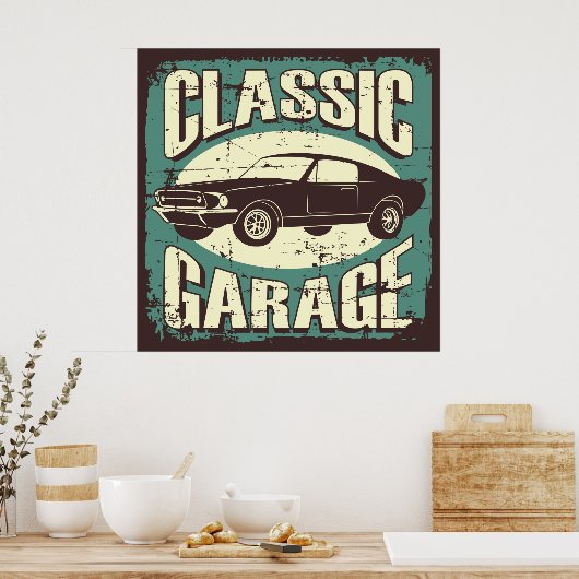 retro vintage garage poster (Keuken)