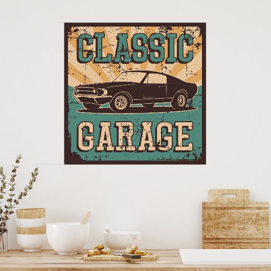 retro vintage garage poster (Keuken)