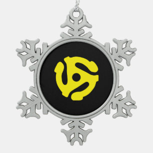 Retro Vintage Geel 45 verbindingsstuk DJ Tin Sneeuwvlok Ornament