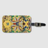 Retro Vintage Geel Bloemmotief Botanische Initiale Bagagelabel (Voorkant (horizontaal))