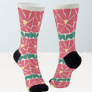 Retro Vintage Groen Rode Bloem Sokken