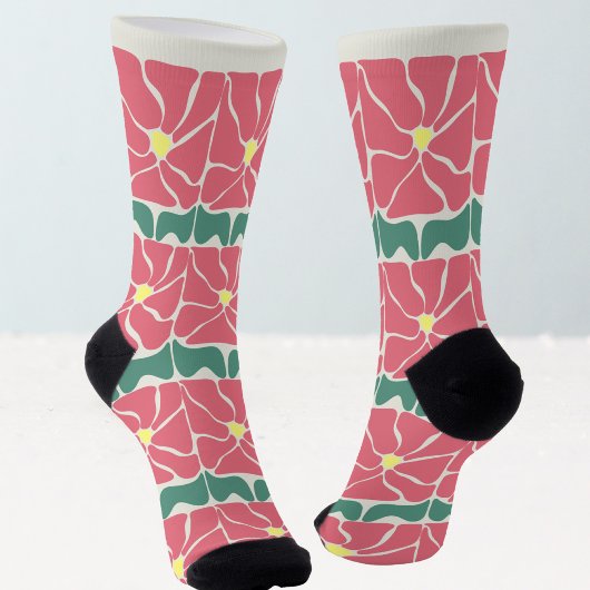 Retro Vintage Groen Rode Bloem Sokken
