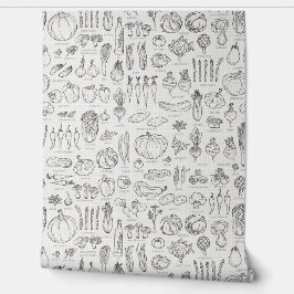 Retro Vintage Groente, Kruiden met Namen Keuken Behang