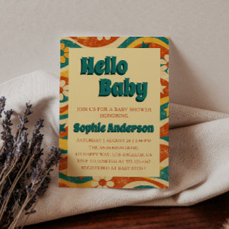 Retro Vintage Groovy Bloemen Baby Borrel Kaart