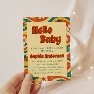 Retro Vintage Groovy Bloemen Baby Borrel Kaart