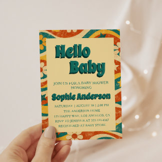 Retro Vintage Groovy Bloemen Baby Borrel Kaart