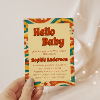 Retro Vintage Groovy Bloemen Baby Borrel Kaart
