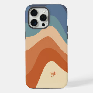 Retro Vintage Groovy Golfstrepen met Monogram iPhone 15 Pro Max Case