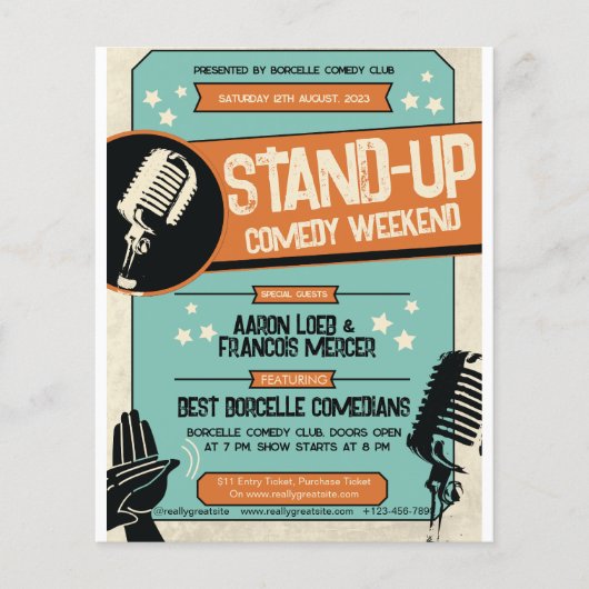 Retro Vintage Grunge Stand-up Comedyshow Flyer (Voorkant)