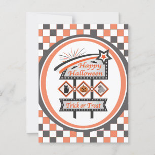 Retro Vintage Halloween Bord –Trick or Treat Plaid Briefkaart