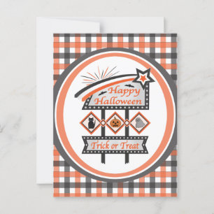Retro Vintage Halloween Bord –Trick or Treat Plaid Briefkaart