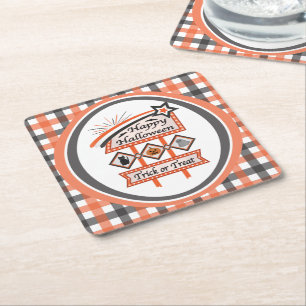 Retro Vintage Halloween Bord –Trick or Treat Plaid Kartonnen Onderzetters