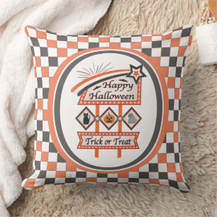 Retro Vintage Halloween Bord –Trick or Treat Plaid Kussen